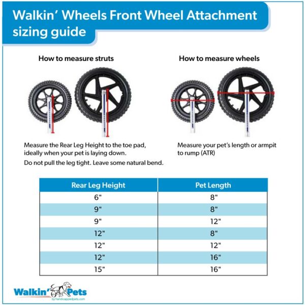 front wheel attachment sizing chart