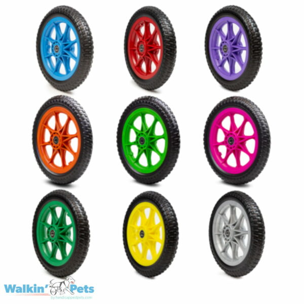 nine different colors of foam wheels